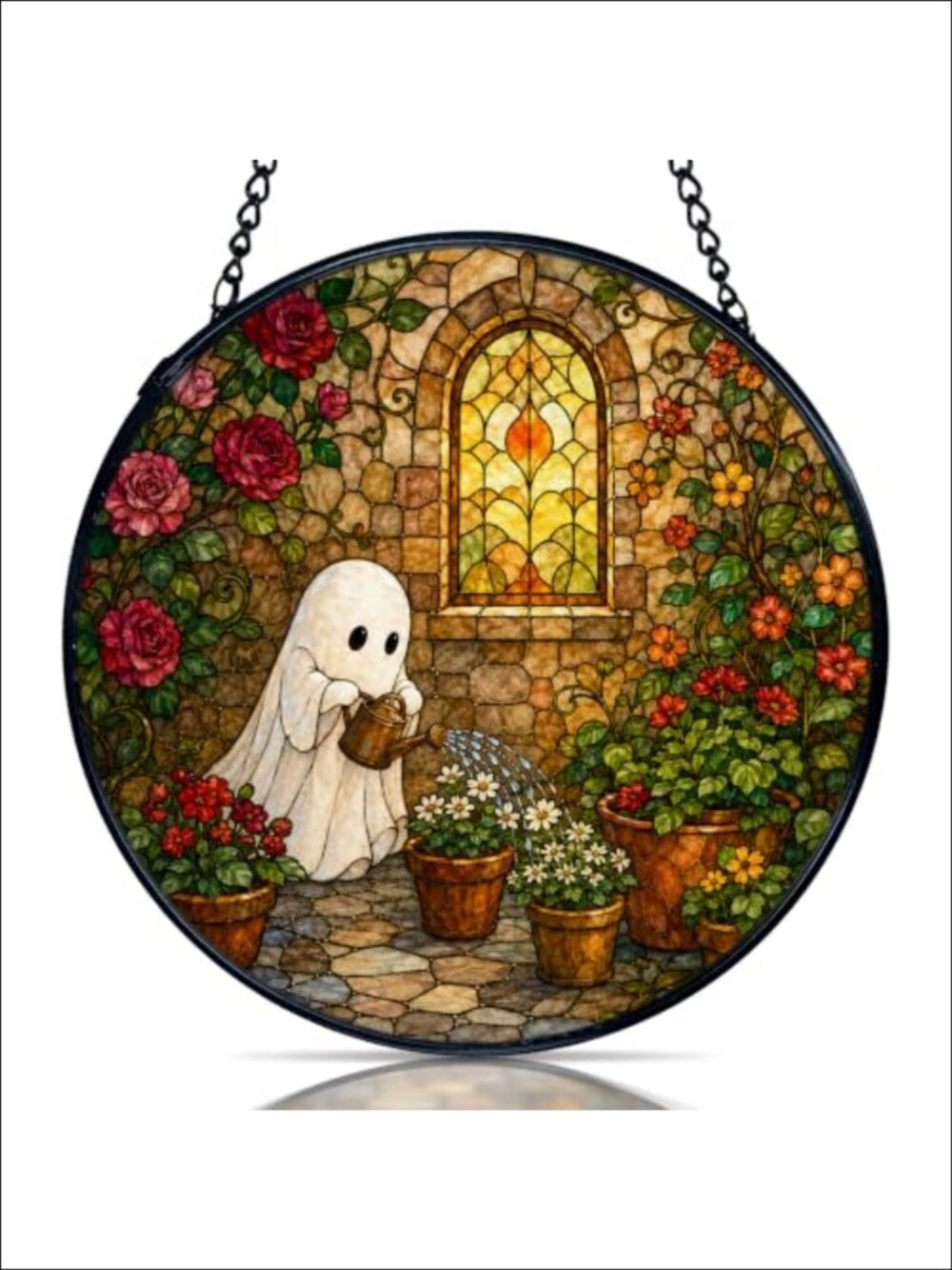 Stained Glass Suncatcher Halloween Round Wall Hanging Decoration